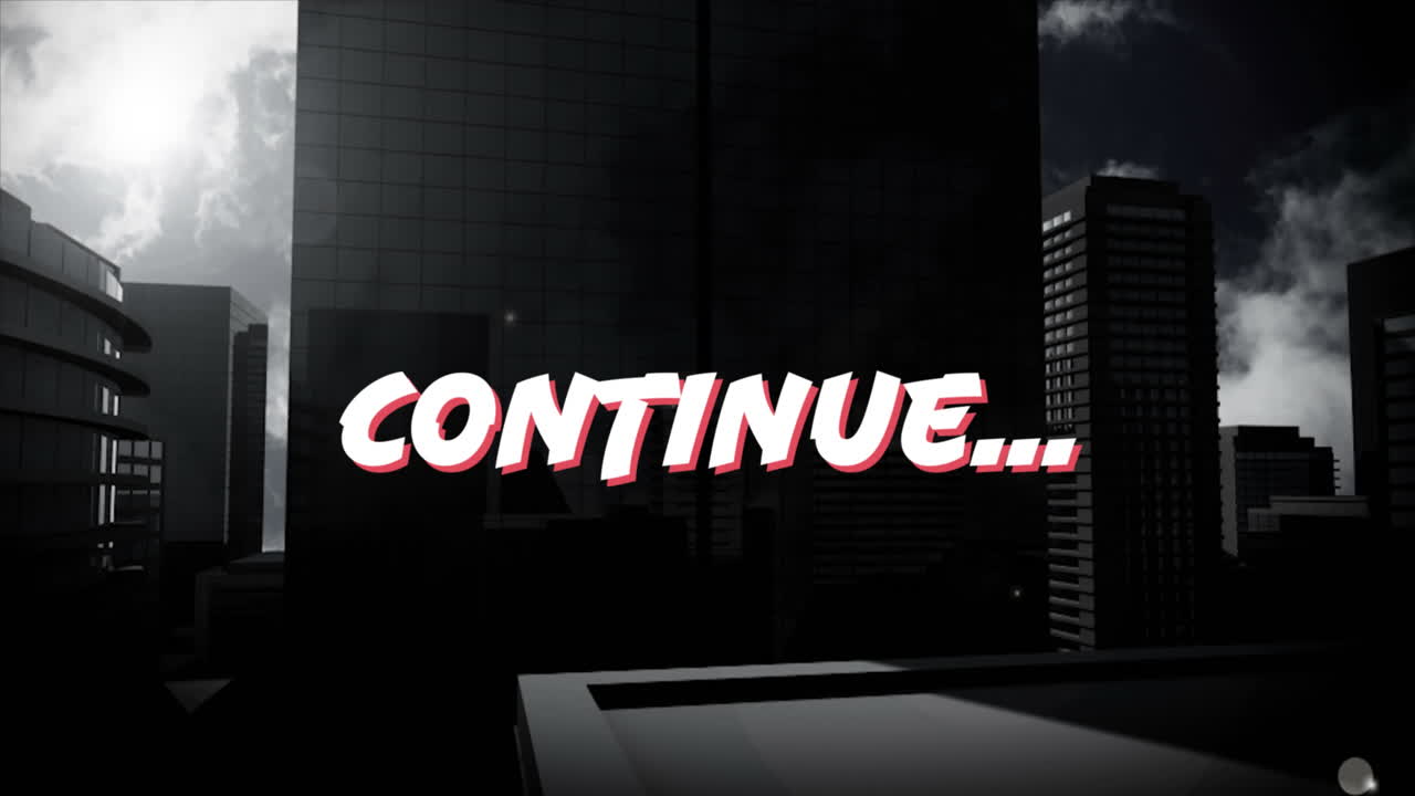 animación de continuar sobre el paisaje urbano en blanco y negro