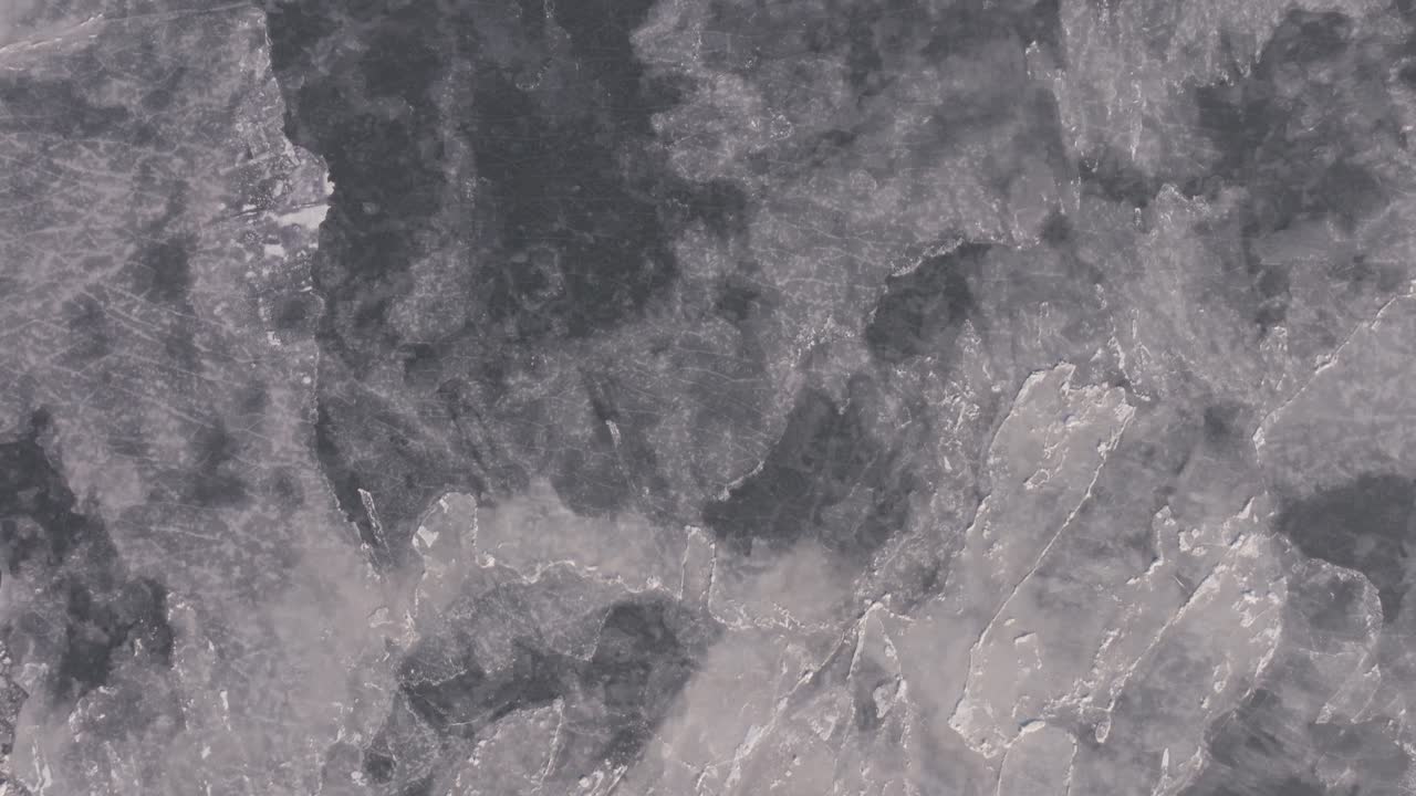 Birdseye view of the Hudson River's frozen surface during a New York winter.