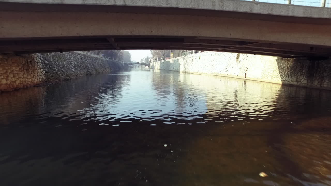 Flying low level on river Miljacka, Bosnia and Herzegovina