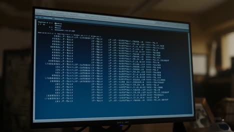 computer monitor displaying code in an office setting