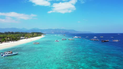 Many-tour-boats-on-the-pier-of-exotic-island-shore,-tropical-beauty-in-Malaysia