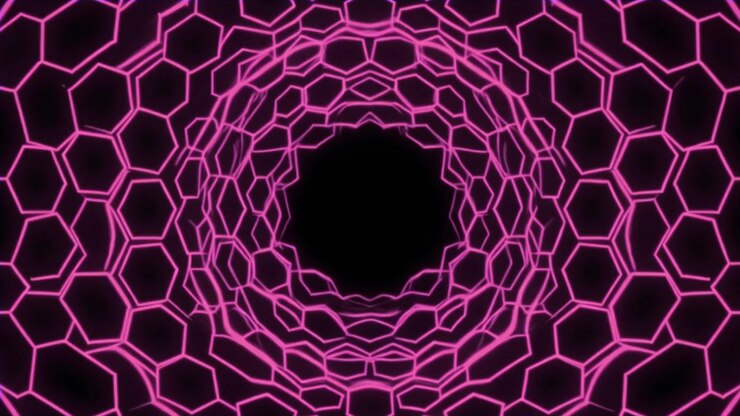 Padrão Abstrato de Hexágonos Rosa Expandindo em Fundo Escuro
