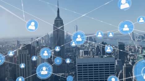 animation of network of connections over city scape