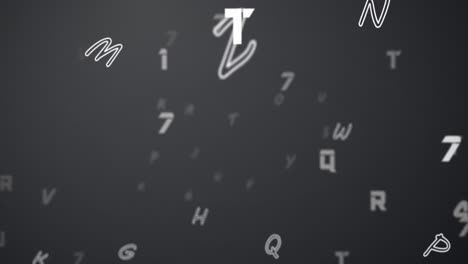 Digital-animation-of-multiple-changing-numbers-and-alphabets-floating-against-grey-background