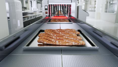 producción de pan fresco en una línea de producción automatizada con cinta transportadora