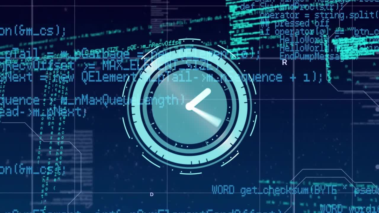 Animation of clock moving, connections and data processing