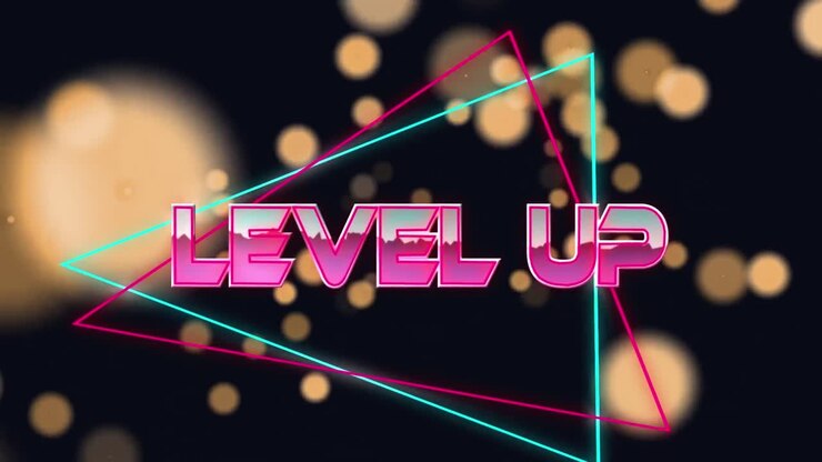 Animazione del testo "Level Up" su punti luminosi su sfondo nero
