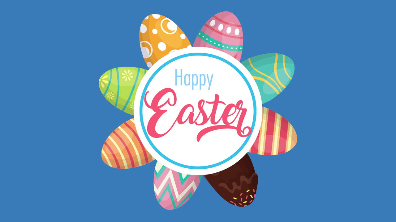 달을 칠한 프레임과 함께 행복한 부활절 애니메이션 카드