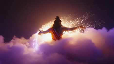 divine being emitting light amidst celestial clouds