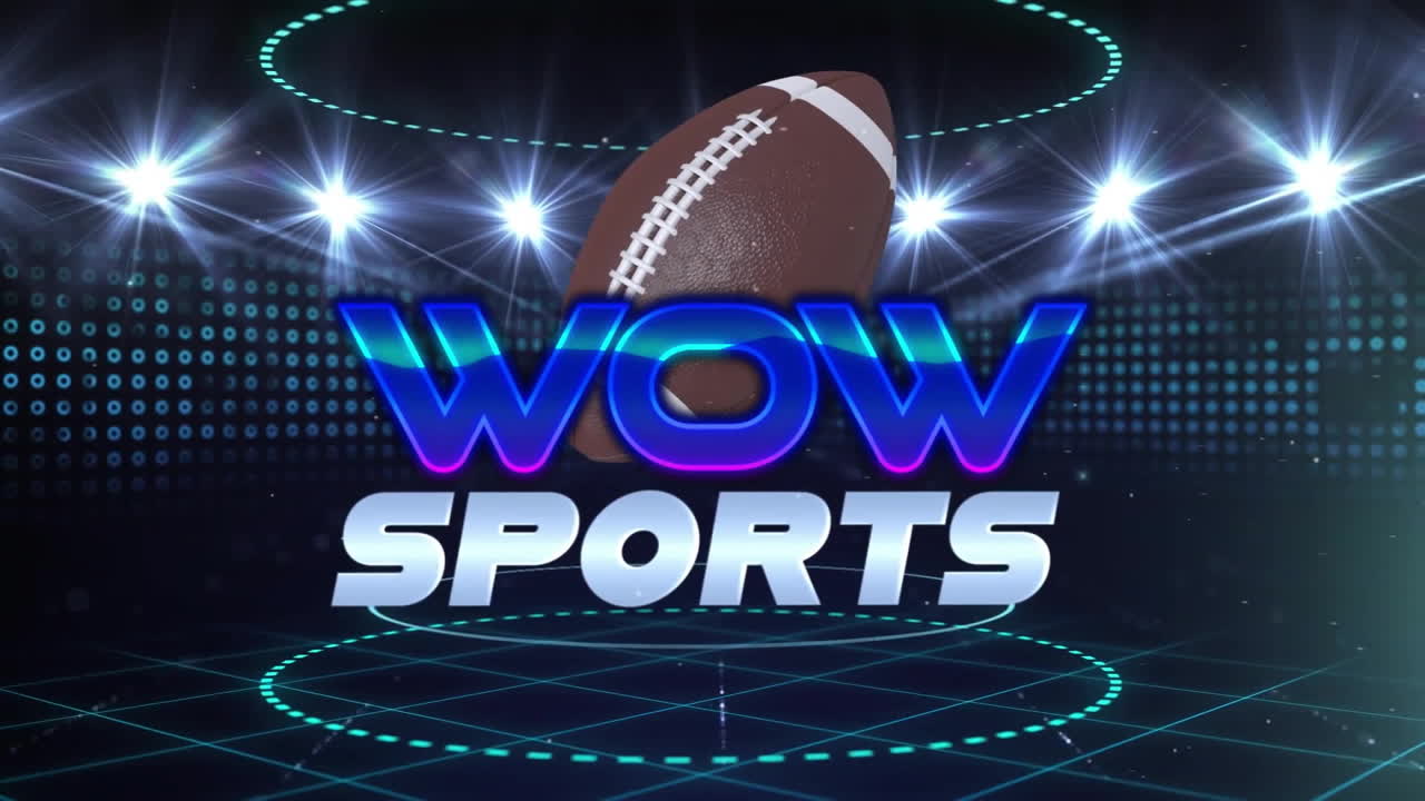 럭비 공 위에 와우 스포츠 텍스트의 애니메이션