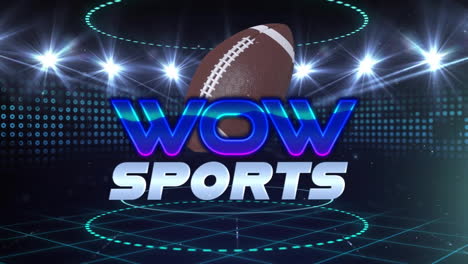 animation of wow sports text over rugby ball