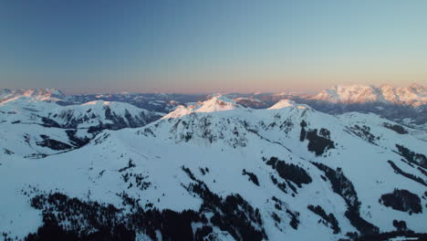 Panoramic-View-Of-Snow-covered-Mountains-During-Winter-in-Hinterglemm,-Austria