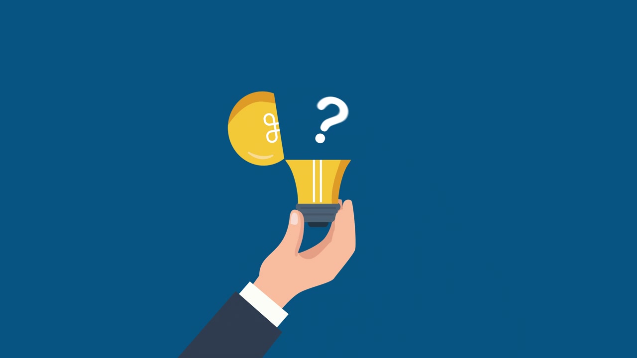 Animated Hand Holding Lightbulb Revealing a Question Mark