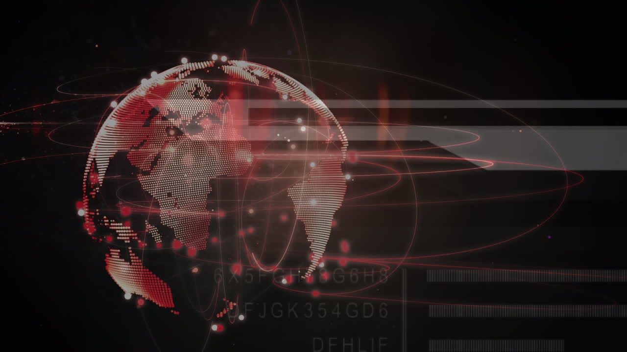 rutas de luz roja contra la interfaz digital con procesamiento de datos contra un fondo negro