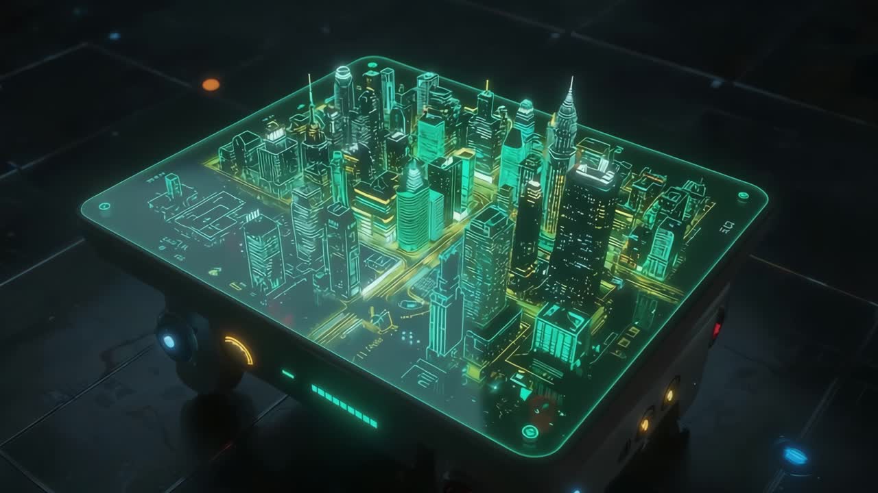 Futuristic Cityscape on a Technological Display