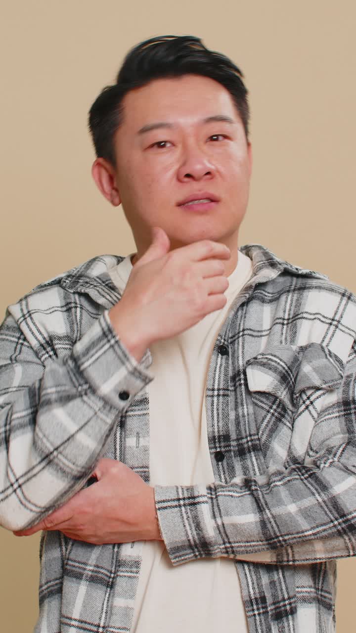 Man pondering imagining in mind wondering difficult solution feeling confused not sure about choice