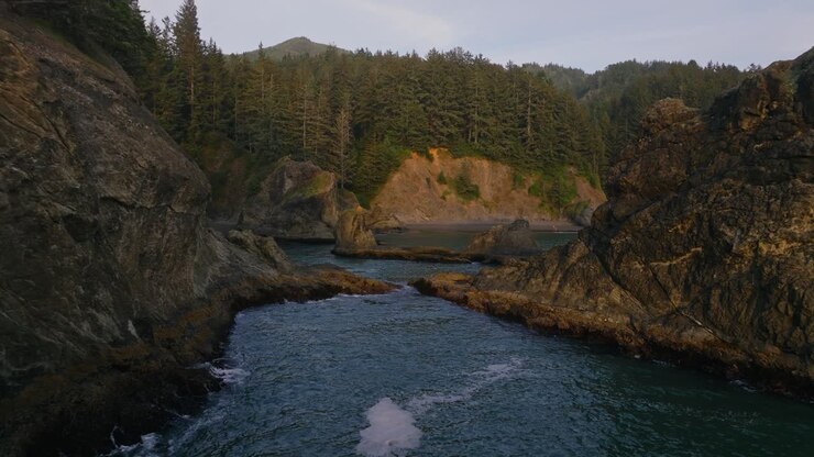 Scogliere costiere serene a Samuel H Boardman in Oregon durante l'ora d'oro