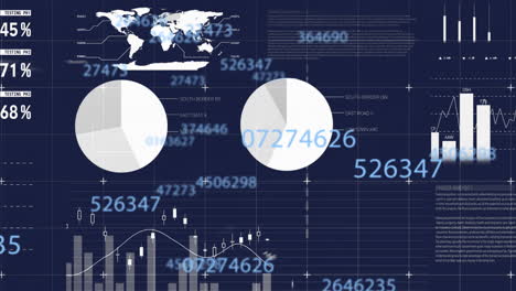 Animation-of-statistics-and-financial-data-processing-on-dark-background