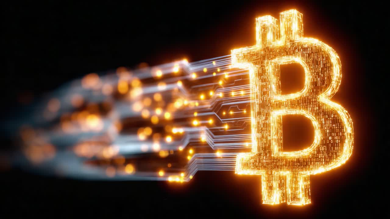 Explosive Growth of Cryptocurrency: A Futuristic Bitcoin Symbol Representing Digital Transformation and Financial Innovation in a High-Tech Era