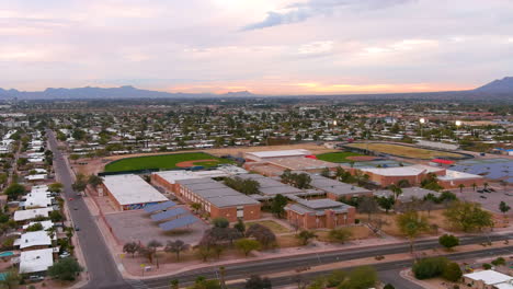 Drone-footage-of-Tucson-Arizona-with-sports-fields-in-foreground