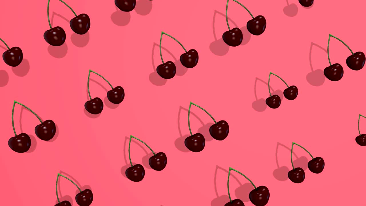 Pola warna-warni dengan buah ceri - elemen 3D, loop tanpa batas 4K terisolasi, sempurna untuk komposisi digital