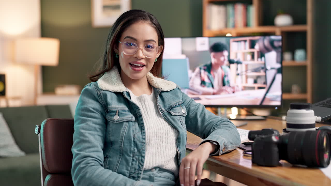 Woman vlogging at her desk