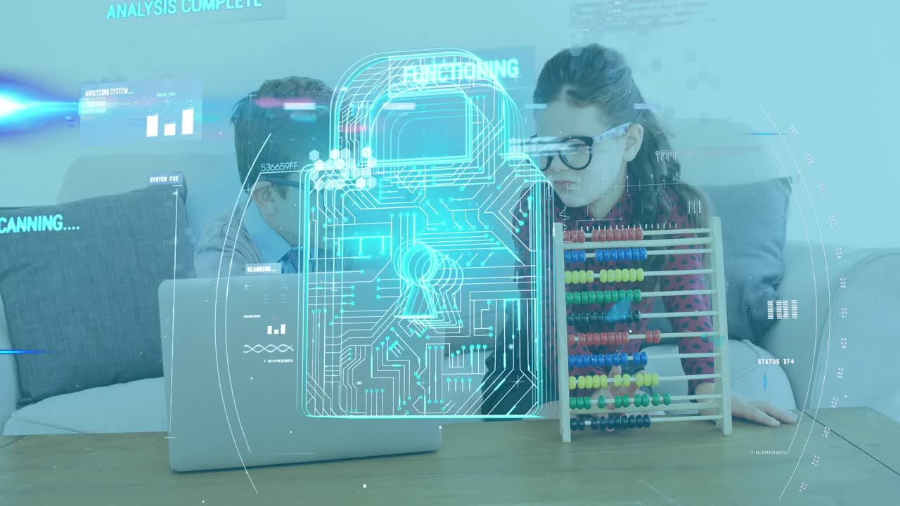 un candado sobre los jóvenes que usan portátiles.