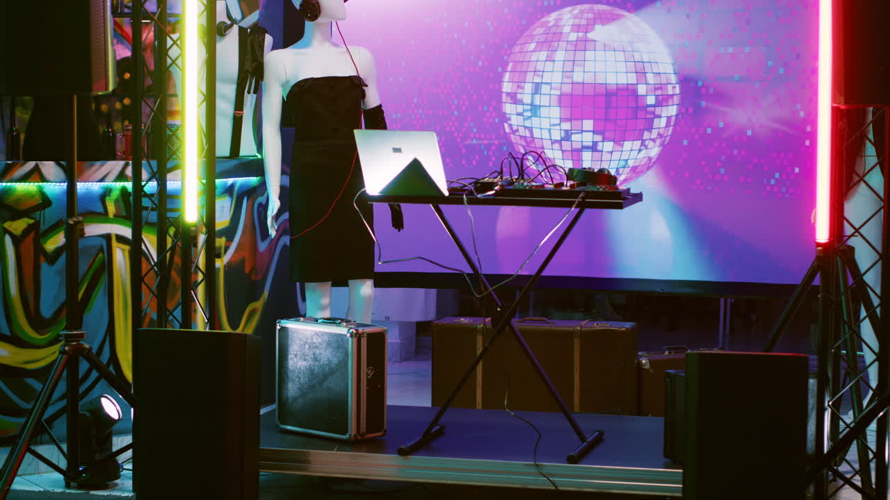DJ Setup with Mannequins and Disco Ball