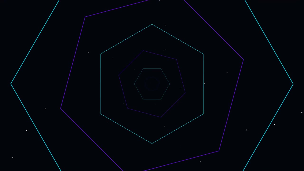 Abstract Tunnel of Glowing Hexagonal Shapes in Space