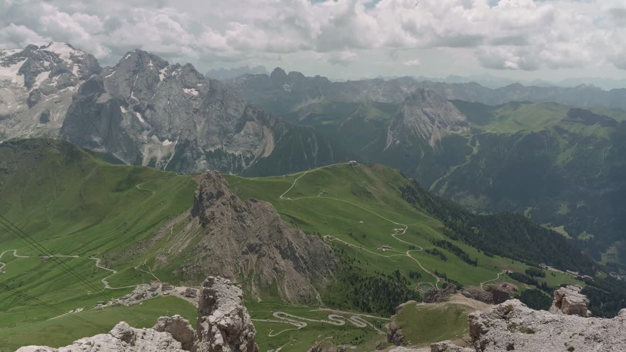 Majestic Dolomites Peaks And Green Valleys From Sass Pordoi, Italy