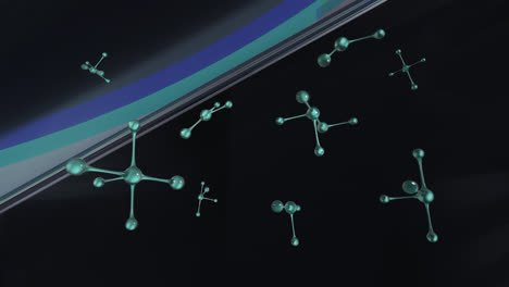 animation of molecules over light trails on black background