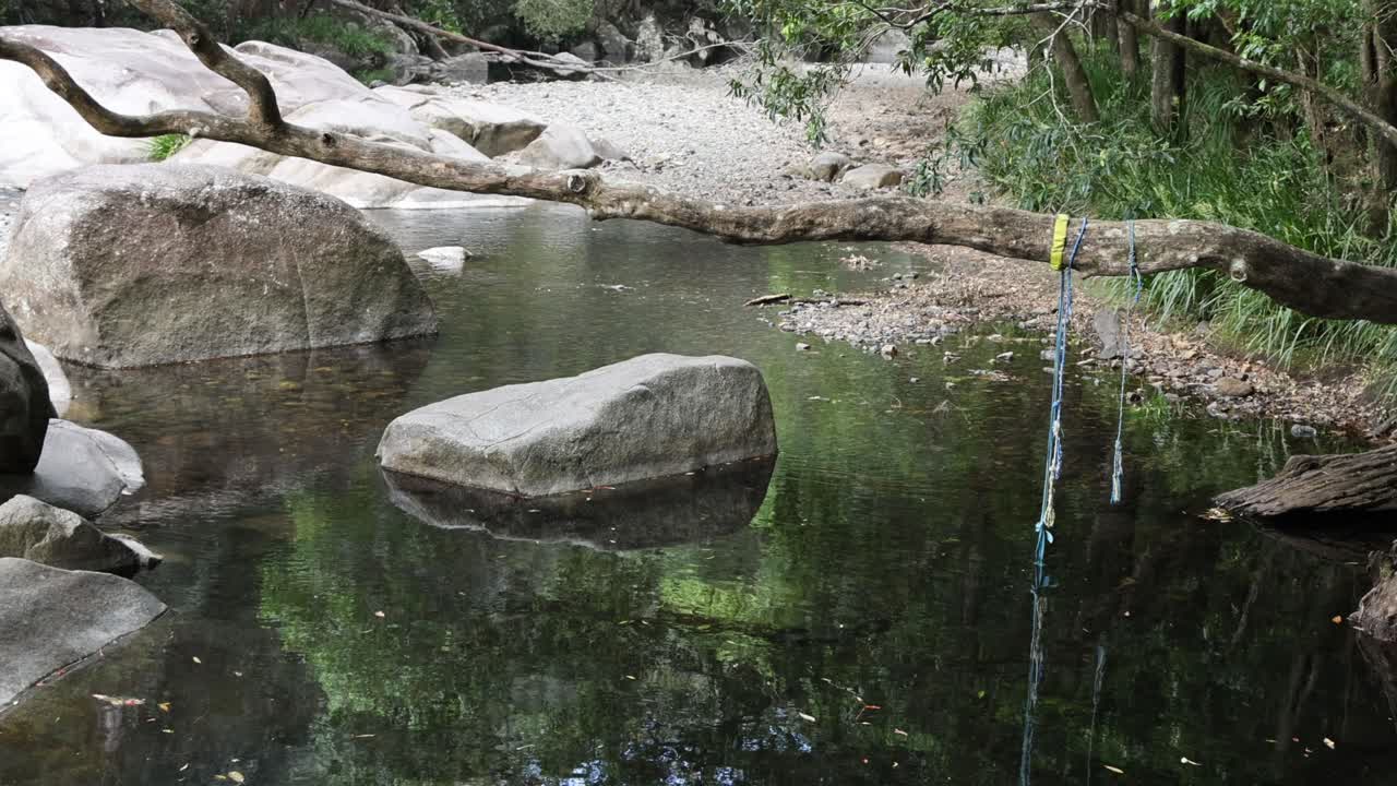 Calm water reflecting rocks and surrounding nature