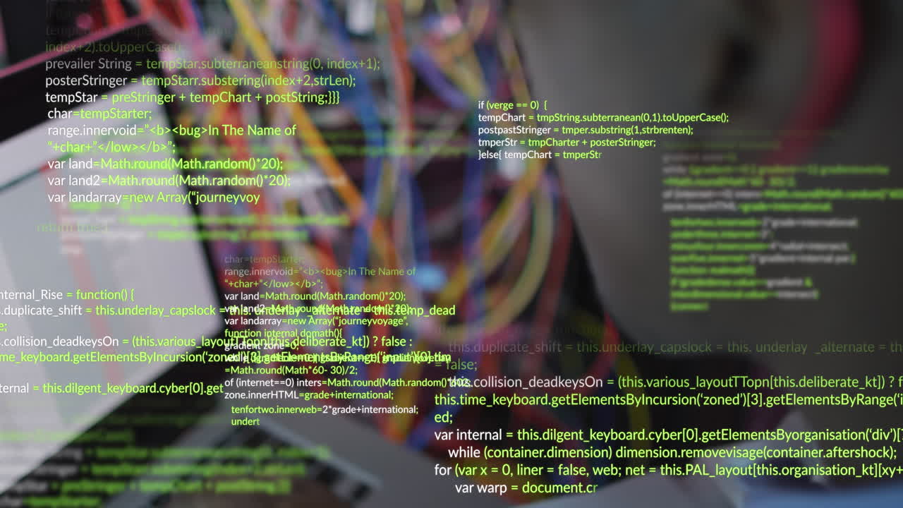 animación del procesamiento de datos sobre un ingeniero afroamericano usando una computadora portátil en la sala del servidor