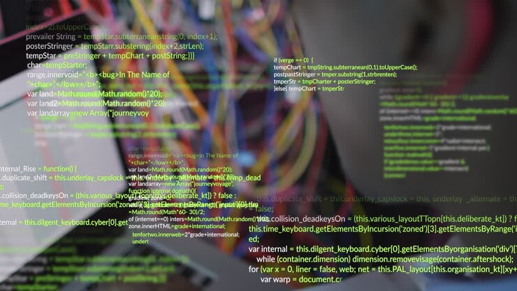 Animation af databehandling over en afroamerikansk mandlig ingeniør, der bruger bærbar computer i et serverrum.