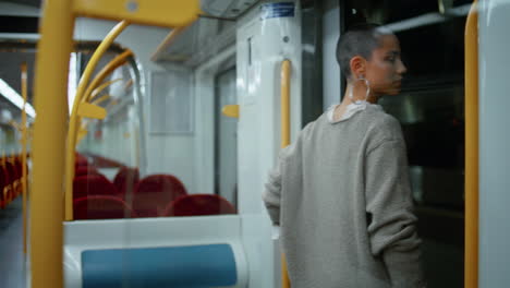 woman in a subway train