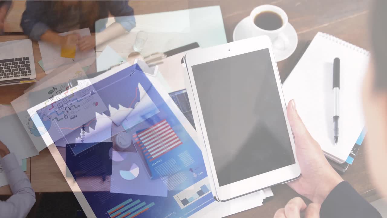 忙しいオフィスでタブレットを使っている白人のビジネスマンのアニメーション