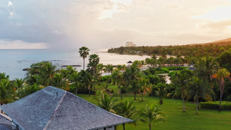 Cinematic-Aerial-Drone-shot-of-Sandy-Caribbean-Shoreline-at-sunrise