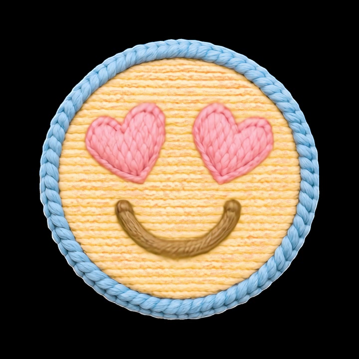 Toppa Emoji Occhi a Cuore Lavorata a Maglia su Sfondo Nero