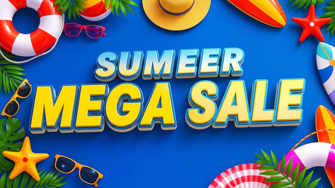 夏のホットセールソフトグラデーションタイポグラフィ：トロピカルビーチアクセサリーと季節限定プロモーション