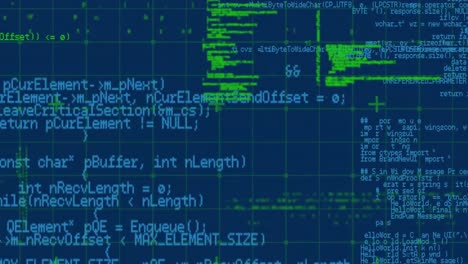 animation of data processing over grid on blue background