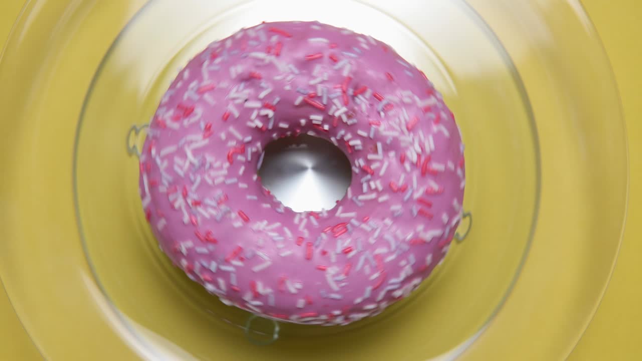 Top view of doughnut spinning. Food concept. close-up