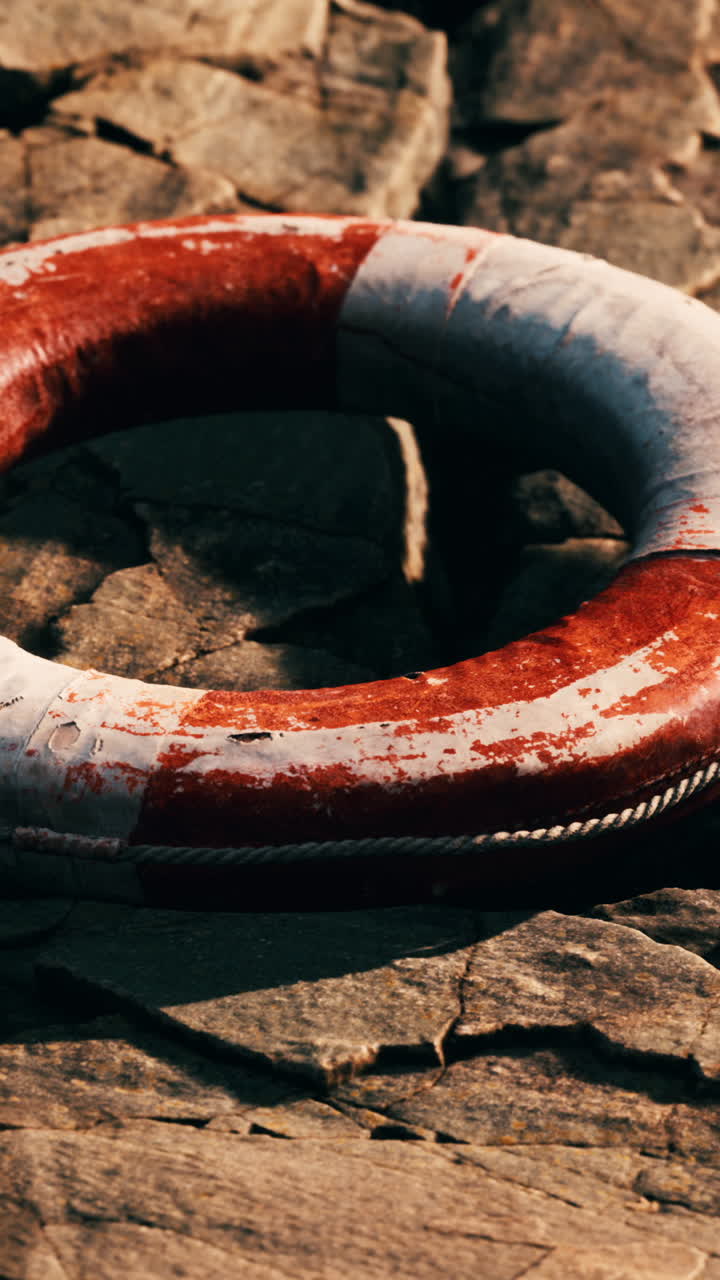 una boya salvavidas muy vieja y abandonada