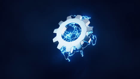 loop animation of gear with lightning effect, 3d rendering.