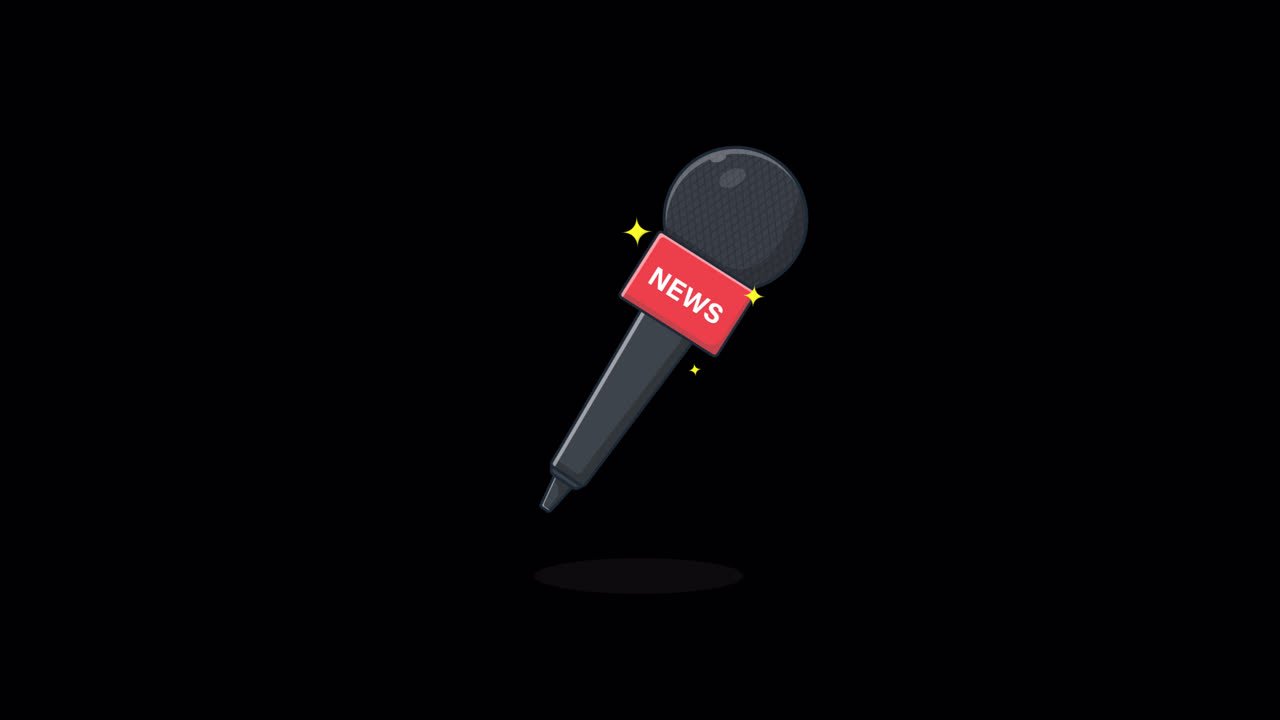 Animated News Microphone Bouncing on Black Background
