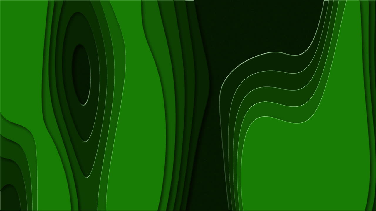 Animation green abstract liquid elongated relief shapes that transform. Looped textured background in paper cut style.