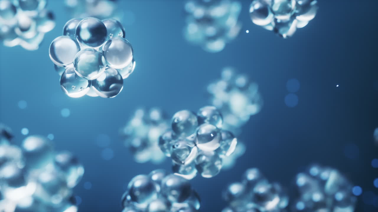 어두운 파란색 배경의 원자 물리학 3d 렌더링