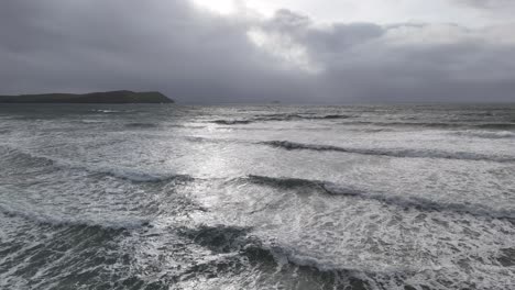 waves on sea at dusk drone , aerial , view from air 4k