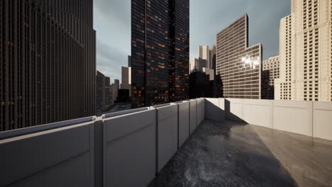 rooftop view overlooking a city skyline during late afternoon light