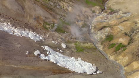 toxic gas rising from river valley in volcanic landscape of iceland, kerlingarfjoll