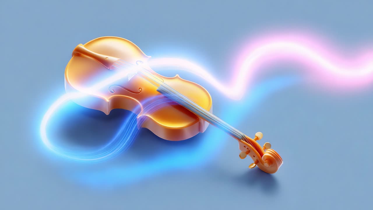 A captivating visual of an elegant violin surrounded by vibrant light trails, showcasing the harmony between music and artistry that resonates through its strings and body